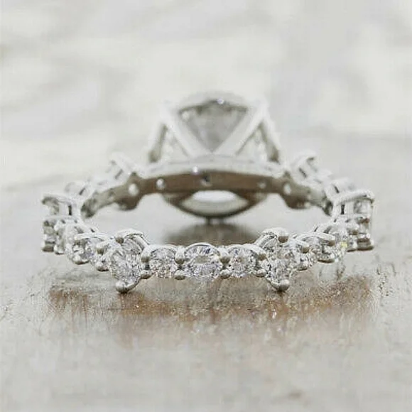 Silver Bridal Ring Set w Round and Princess Cut 2Ct Ring - Picture 2 of 10